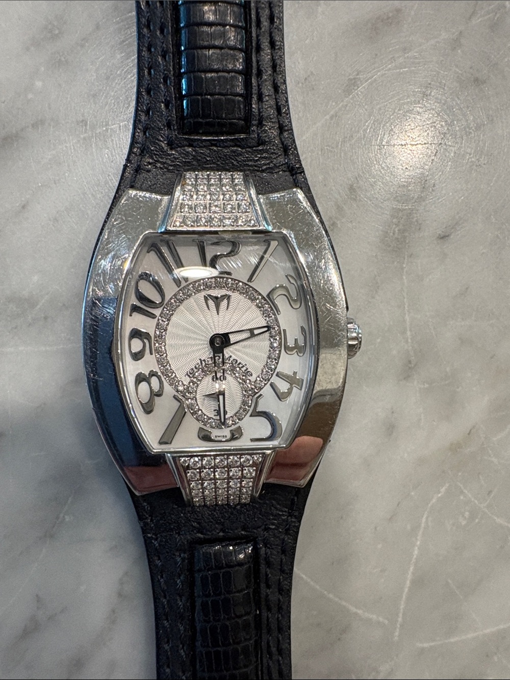 Silver and Black Technomarine Dress Watch with Diamond Accents